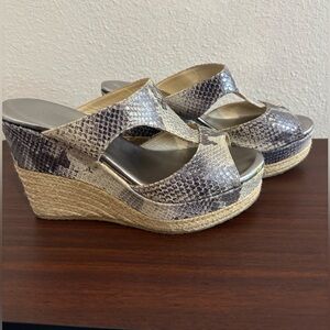 Jimmy Choo Snake Print Wedges in Gray and Cream